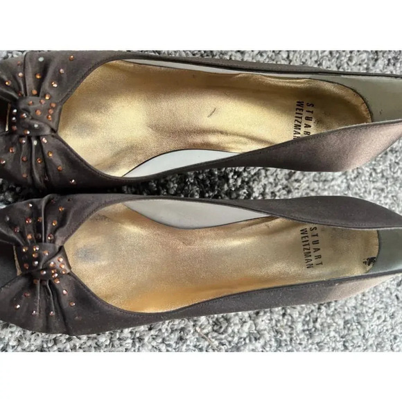 Stuart Weitzman Brown Satin Peep Toe Heels - Picture 6 of 8
